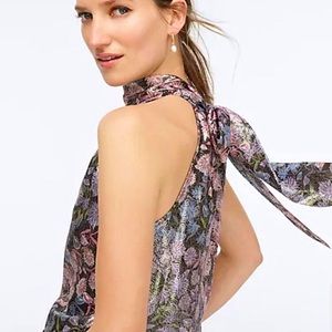 J CREW Floral Silk Mock Tie Neck Top Sz Medium Collection Line New